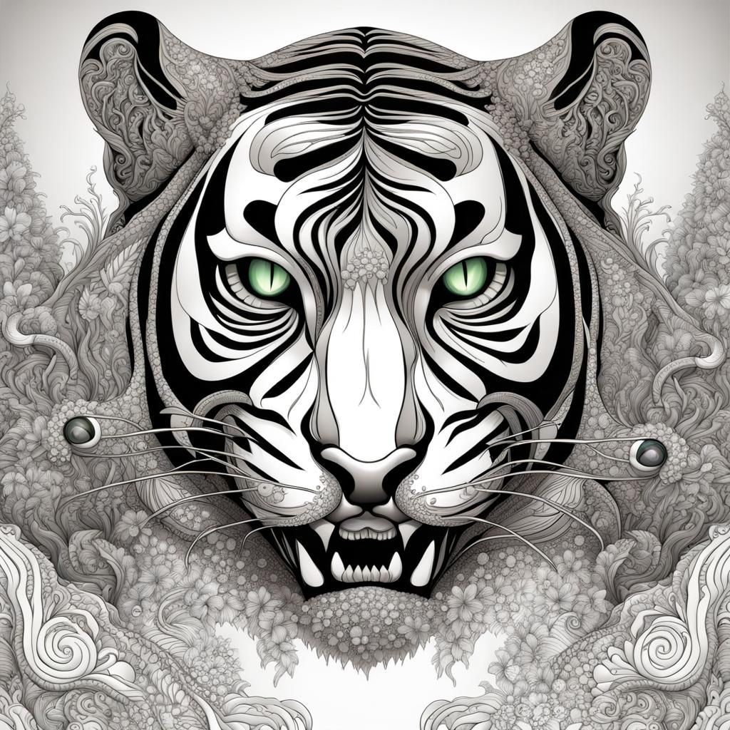 Tiger Prowls Jungle: Abstract Vector Fractal Art
