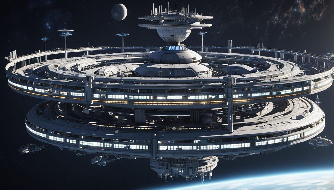 Futuristic Space Station Orbiting Earth in Cinematic Style