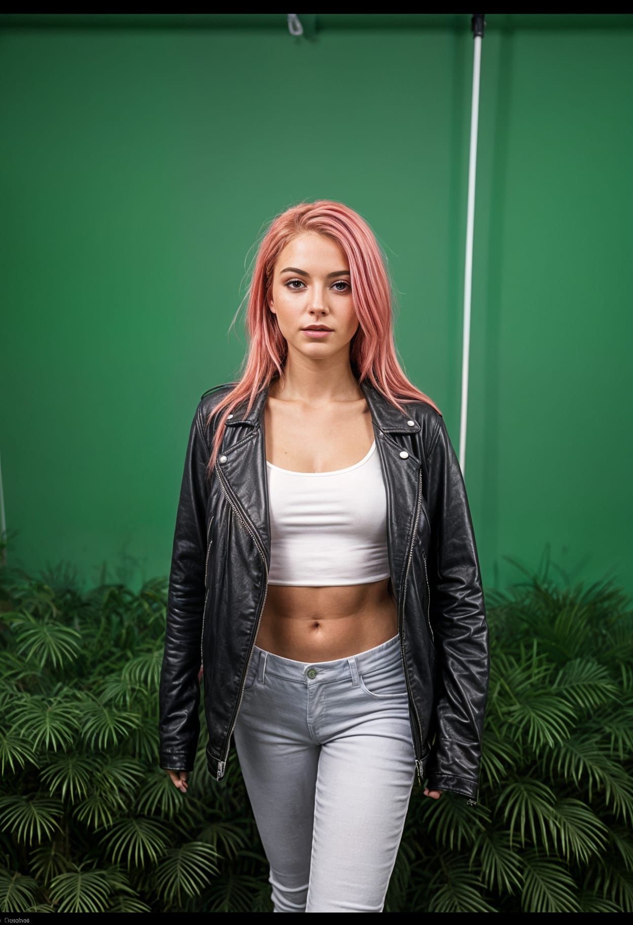 Pink Haired Model Poses in Photo Studio