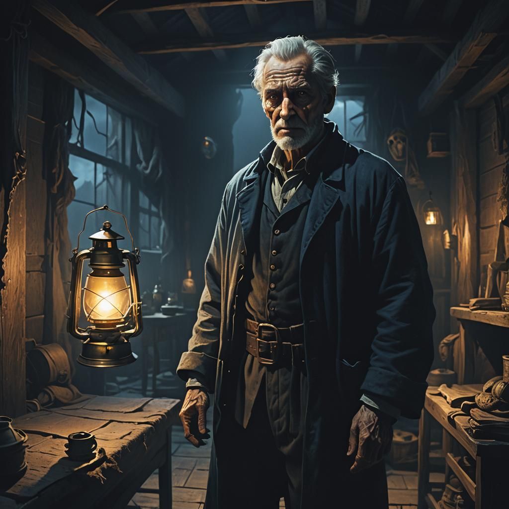 Eerie Attic Corpse: Dark Fantasy Matte Painting