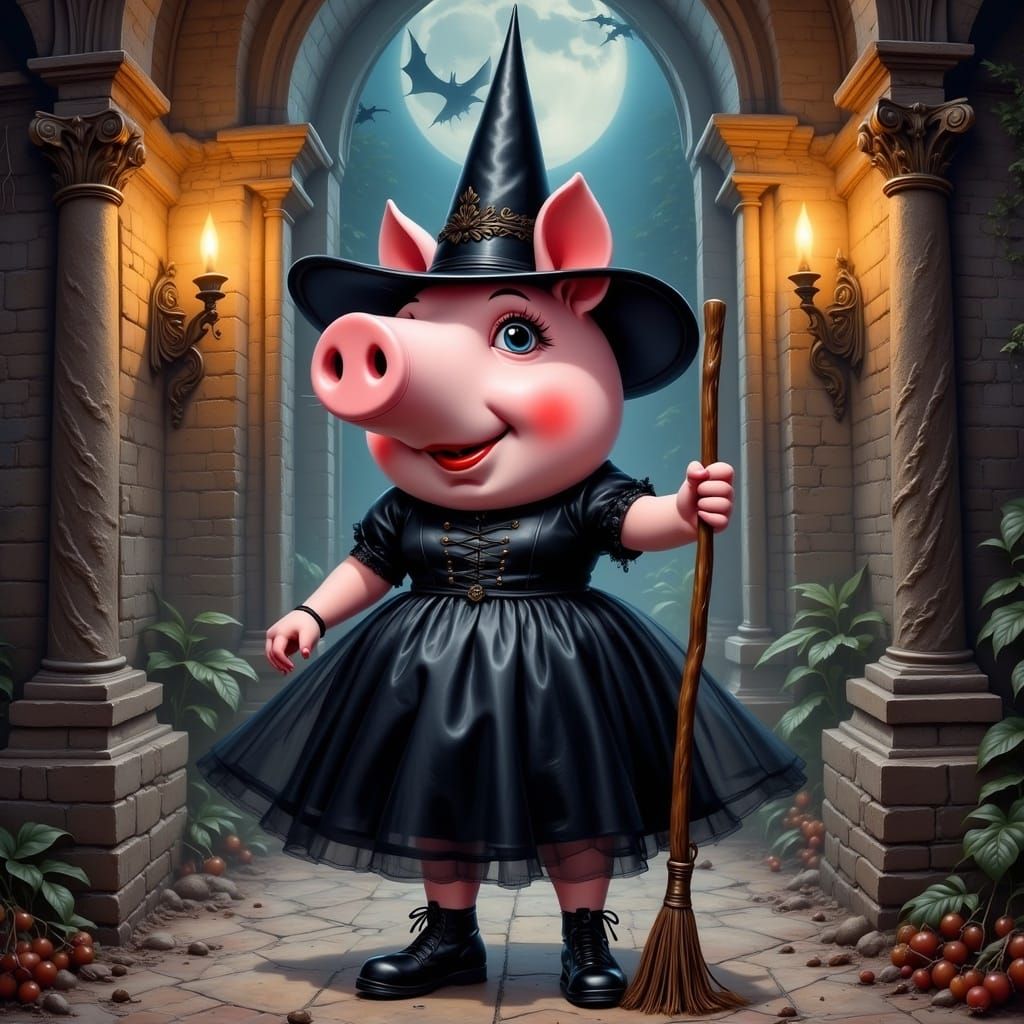 Petunia Pig as Gothic Wicked Witch
