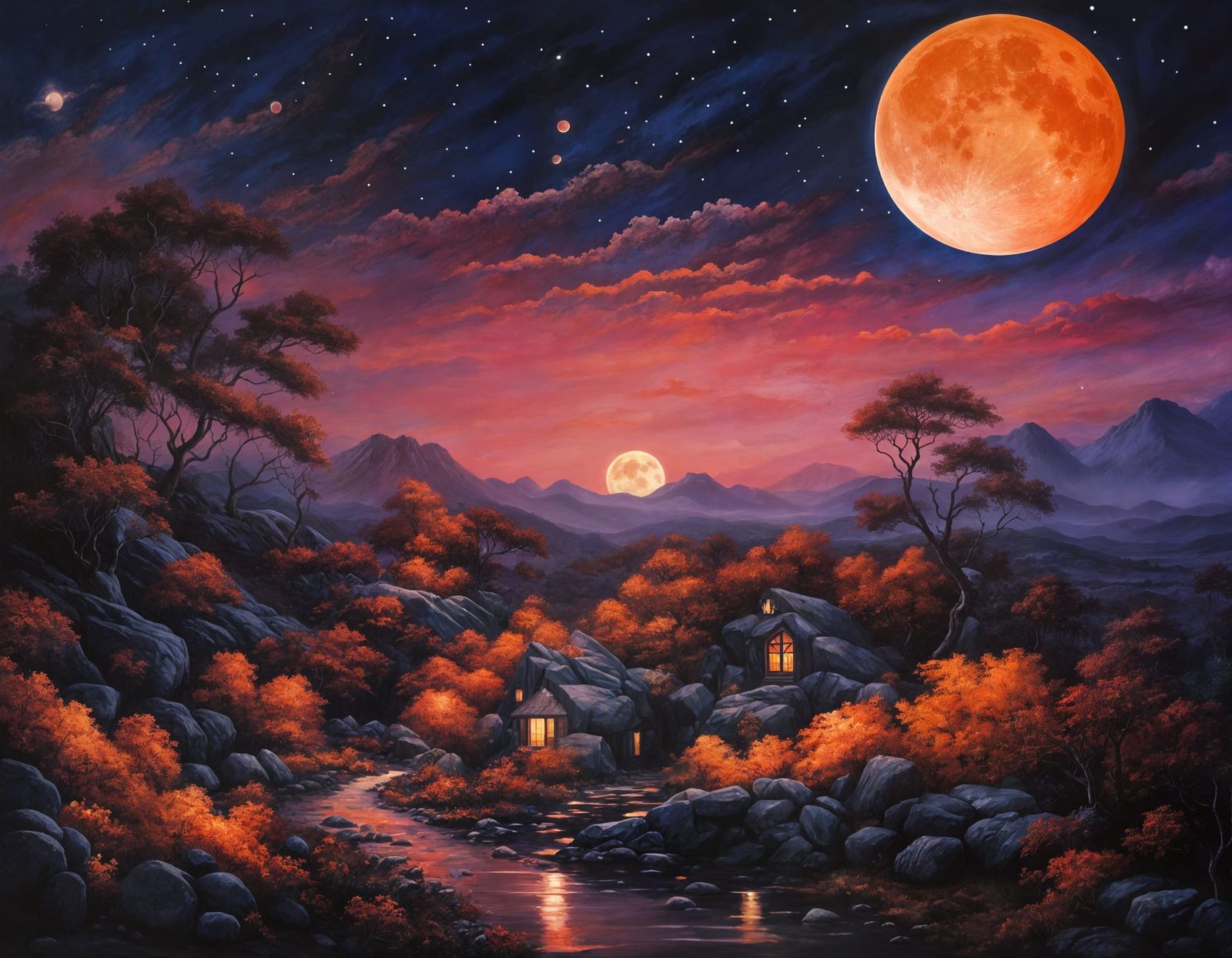 Mystical Nocturnal Garden Path Ascends Under Warm Moonlight