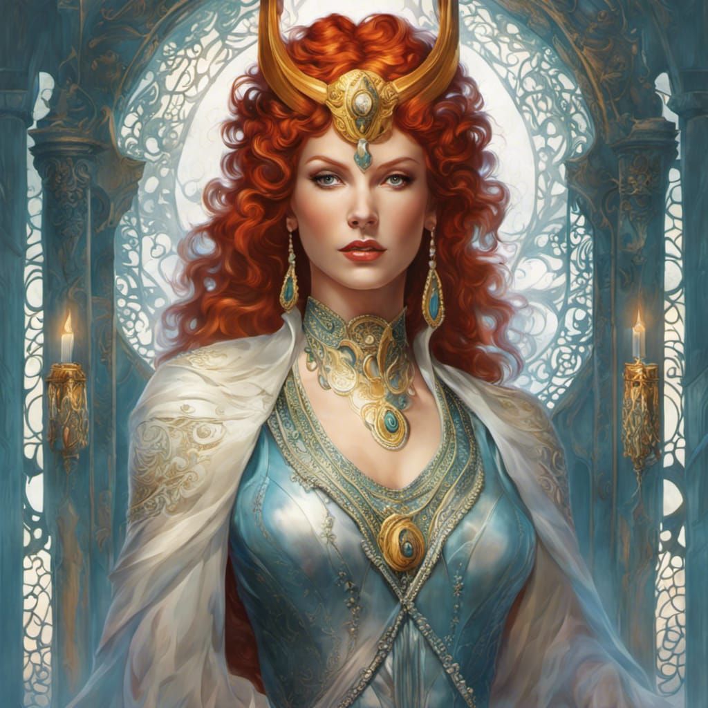 Red-Headed Goddess with Alicorn in Hyperrealistic Style