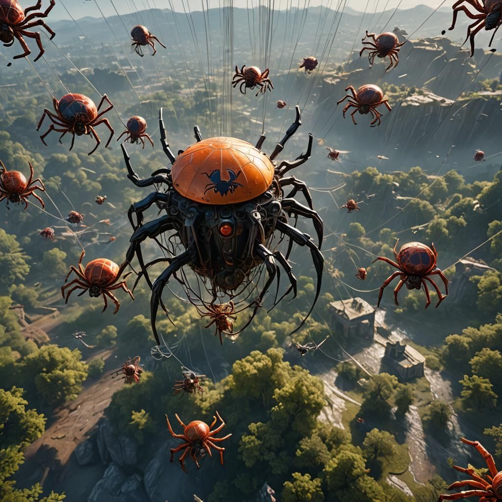 Parachuting Spiders in Detailed Matte Painting