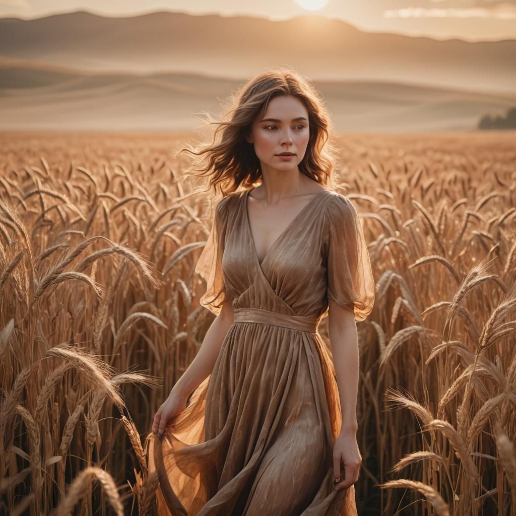 Woman in Wheat Field: Impressionist Dreamscape