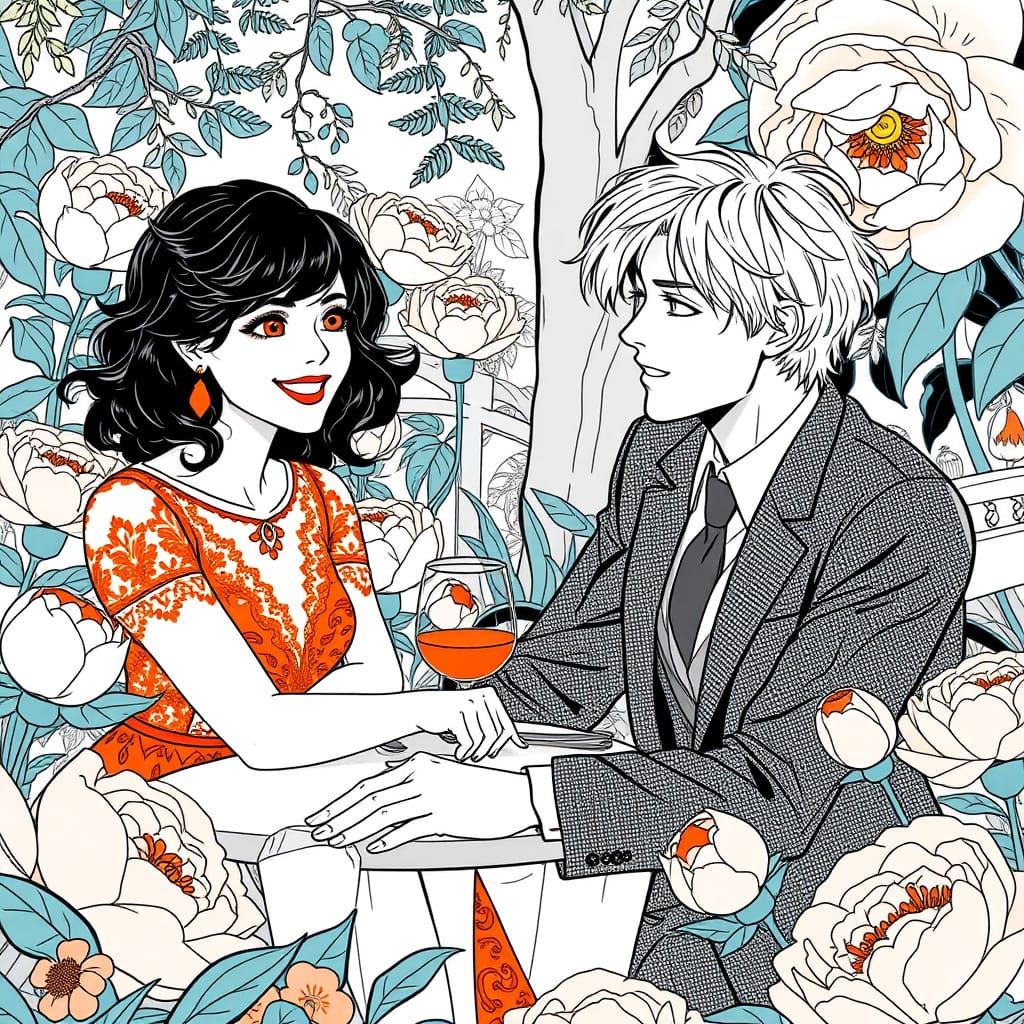 Elegant Art Nouveau-Inspired Couple Dine in Black and White ...