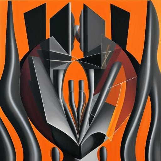 Ferrofluid Cat Cubist Painting in Art Deco Style