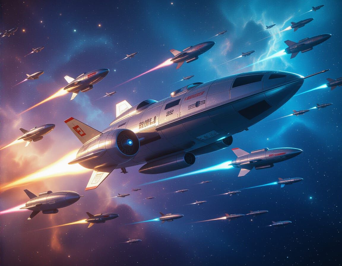 1920s Spaceship Fleet in Polychromatic Cosmos