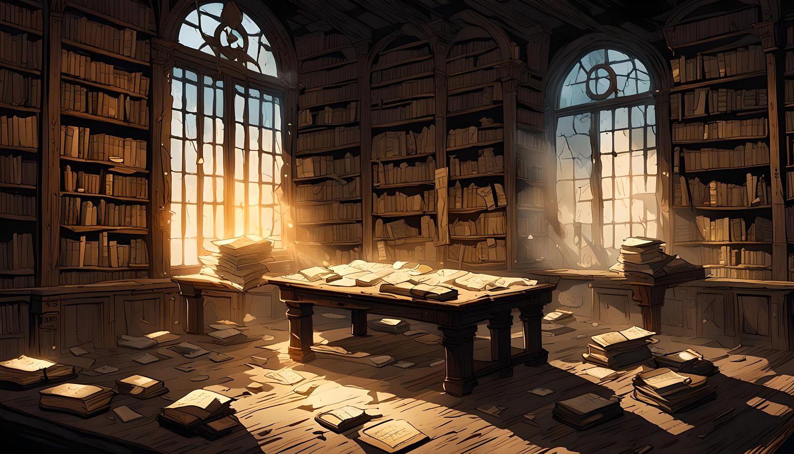 Dusty Old Library in Anime Style