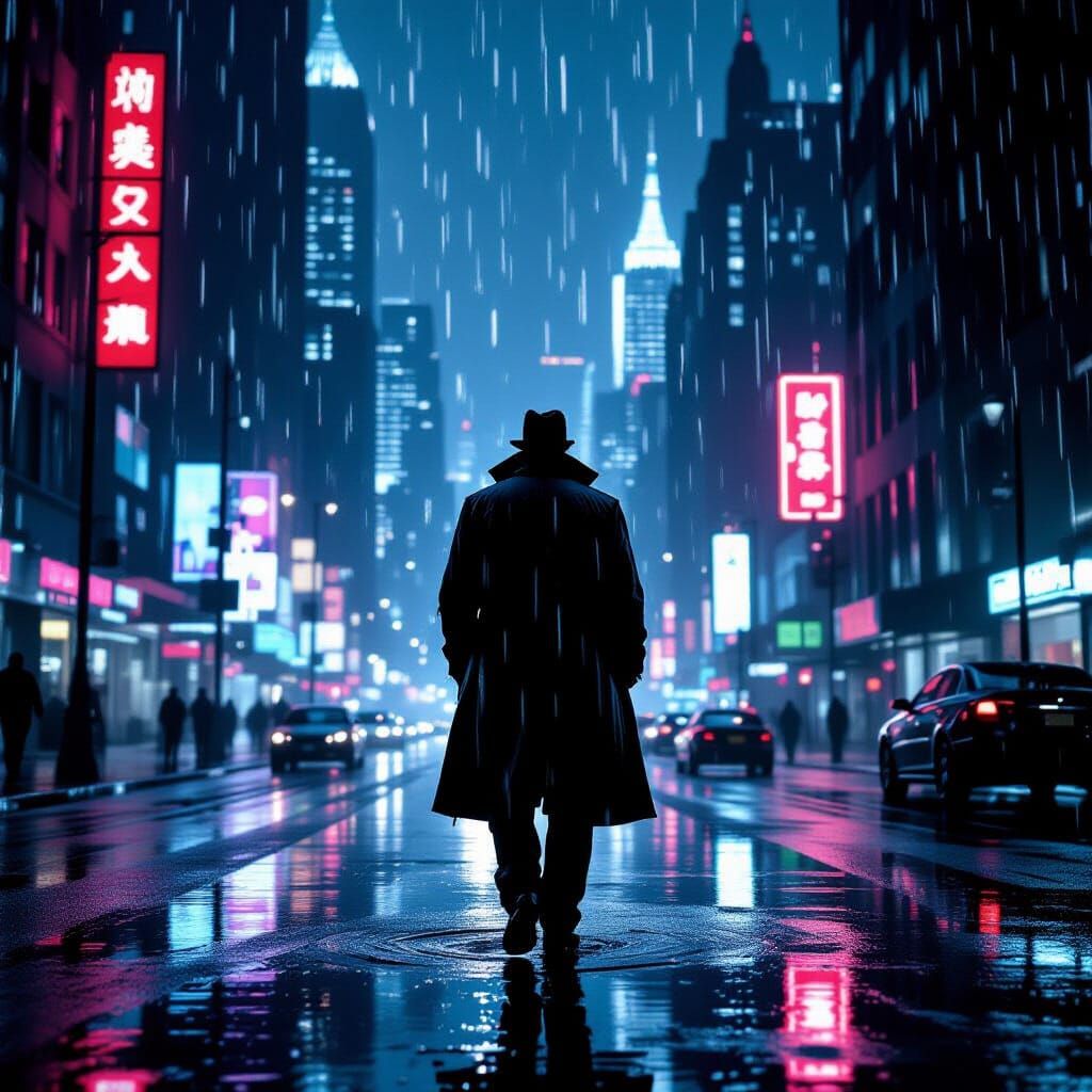 Noir Detective in Gotham Rain