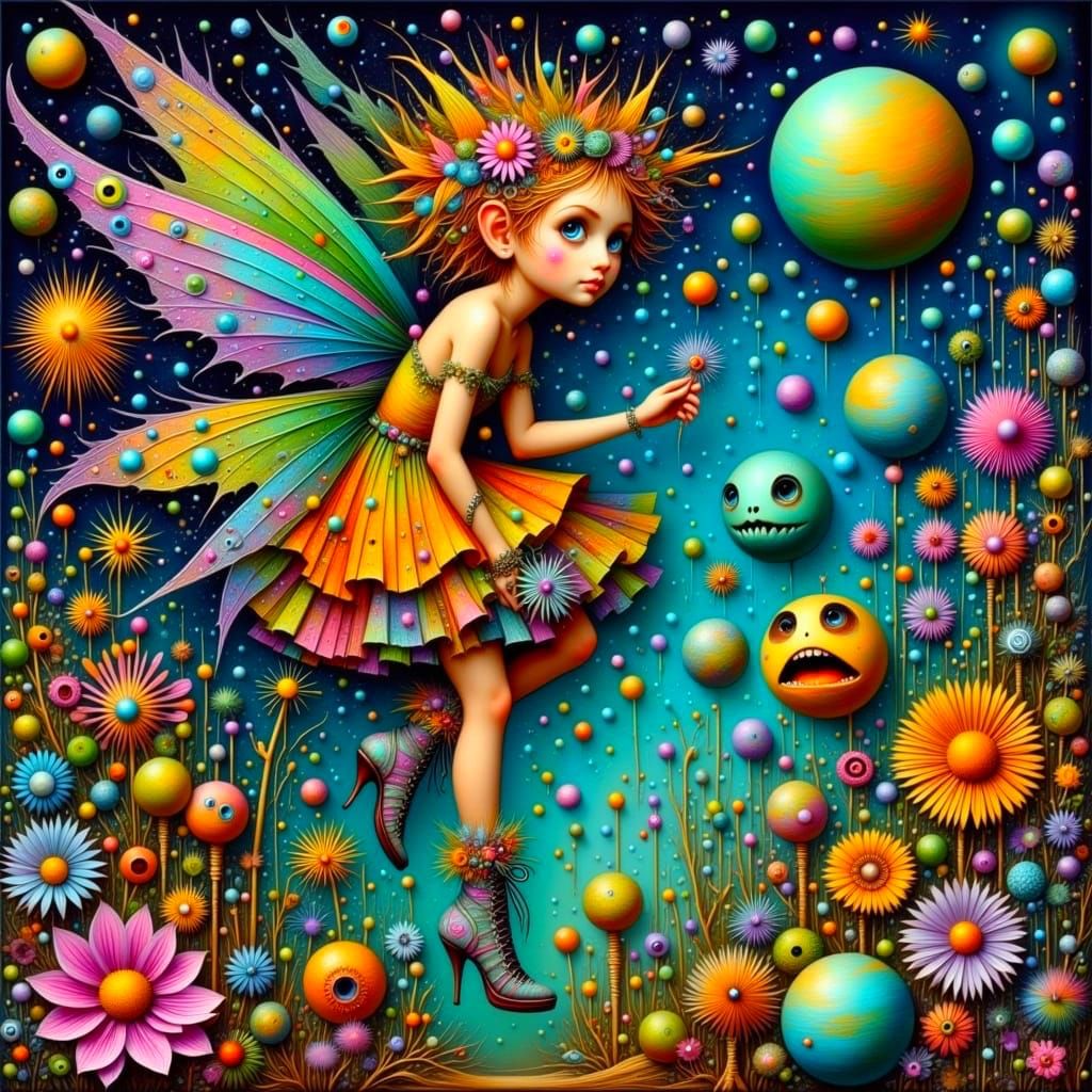 Whimsical Retro Goth Fairy in a Cosmic Sea