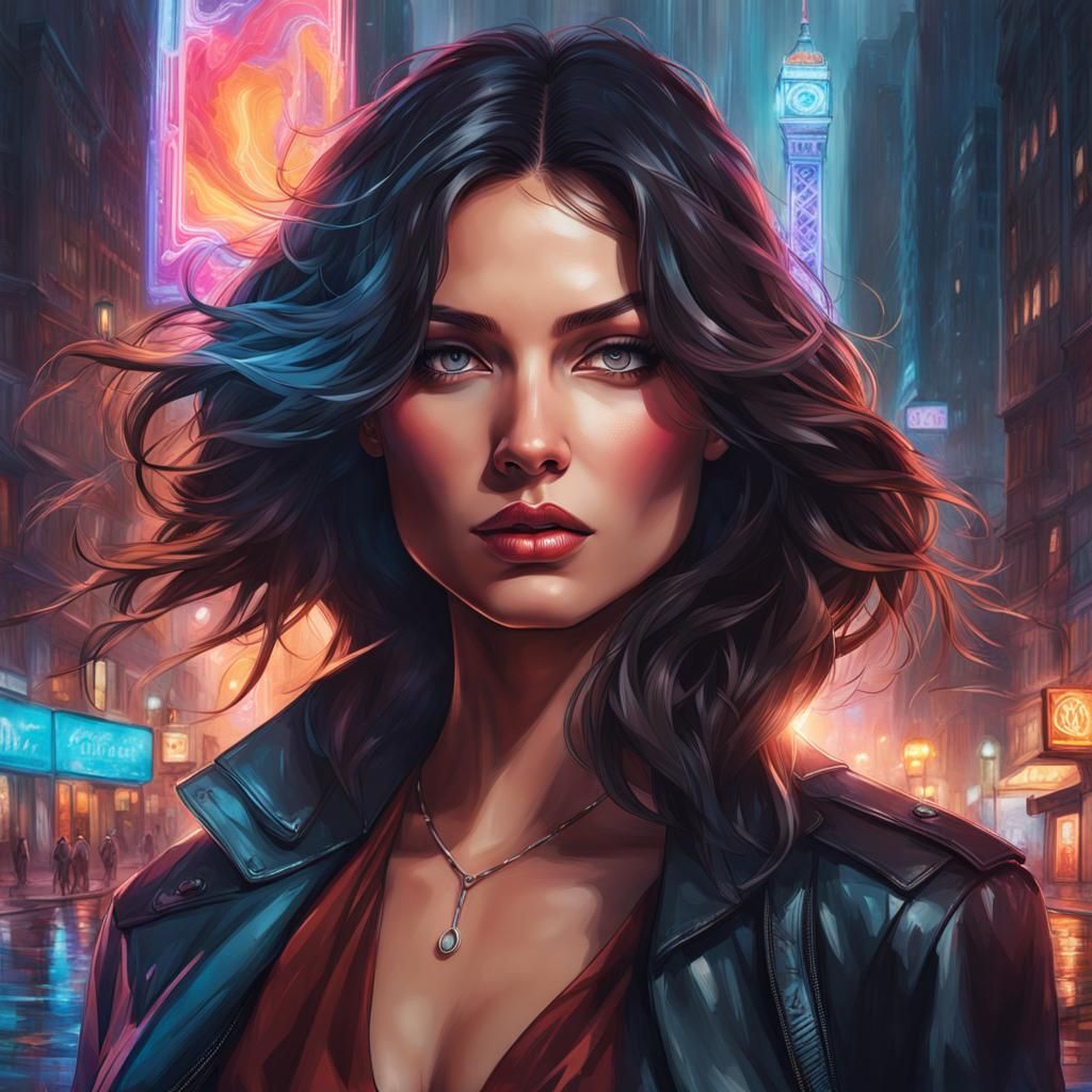 Double Exposure Portrait: Woman in Stormy Cityscape