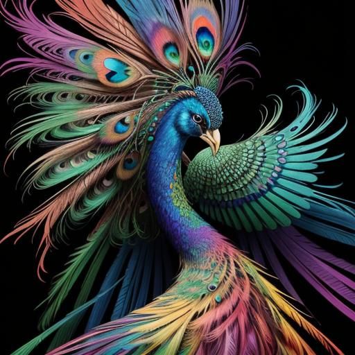 Abstract Woman with Peacock Hair in Watercolor Style