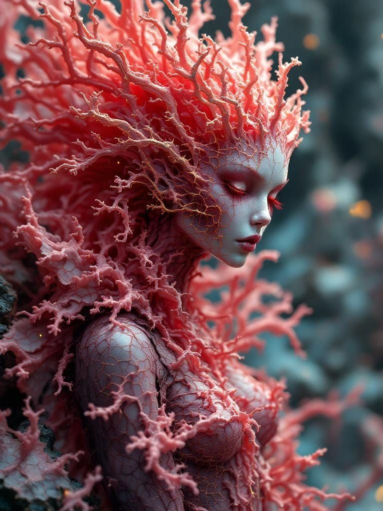 Ethereal Coral Fairy with Golden Cracks