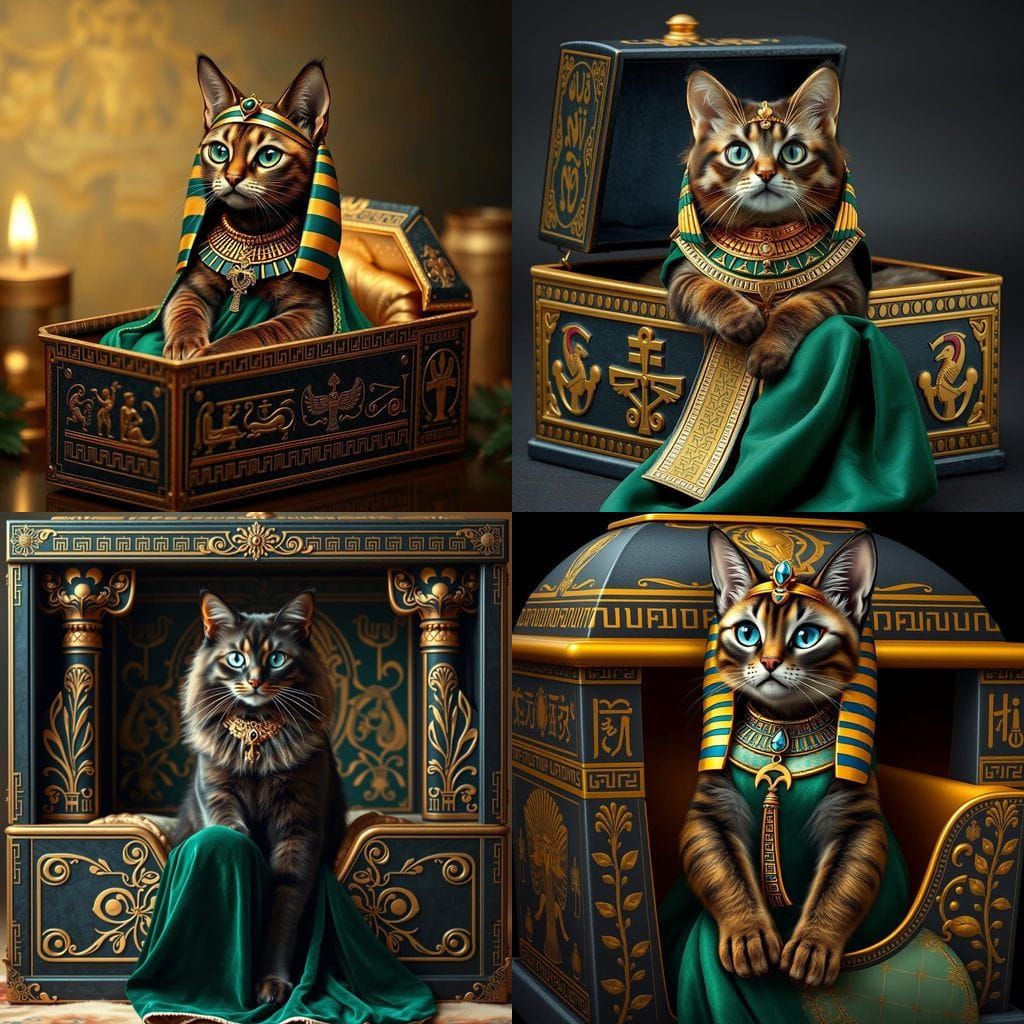 Egyptian Cat Dressed as Bastet in Sarcophagus Christmas Box