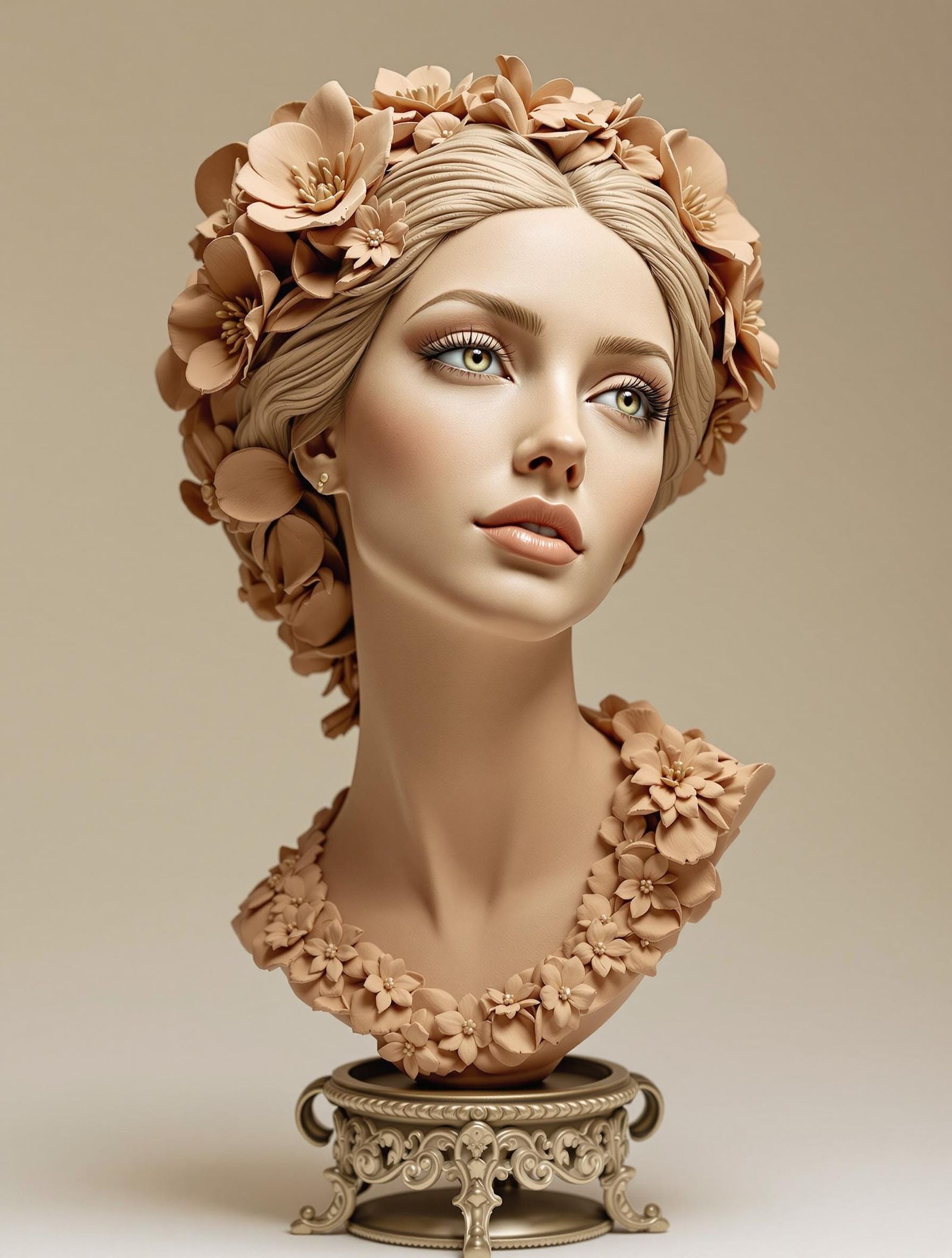 Elegant Palestinian Woman Clay Bust in Ornate Decorative Sta...