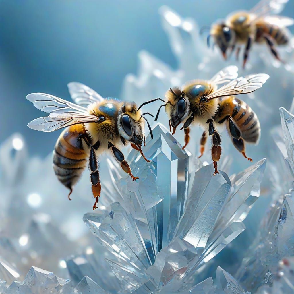 Ethereal Crystal Bees in Icy Macro Photography