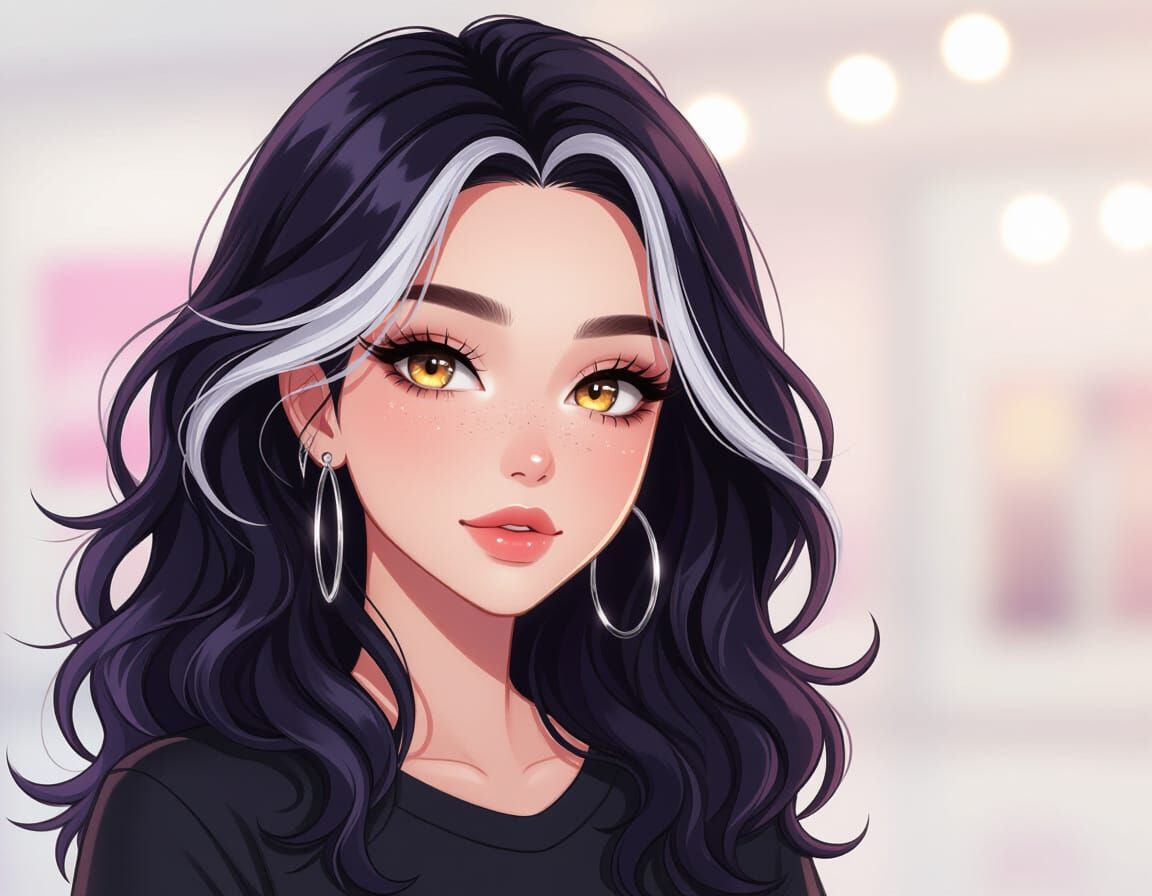 Anime Woman with Black Hair and Amber Eyes