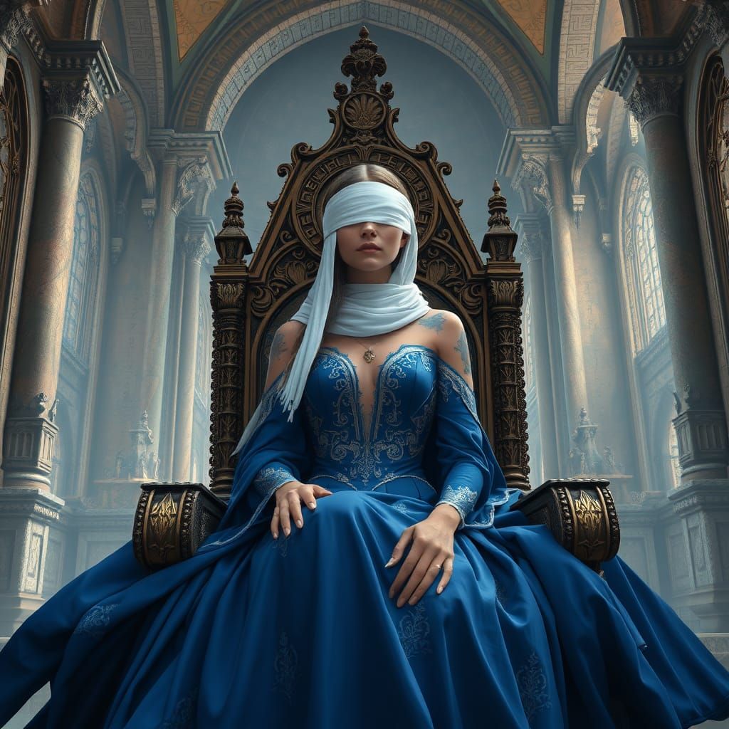 High-Elf Queen on Throne in Matte Painting Style