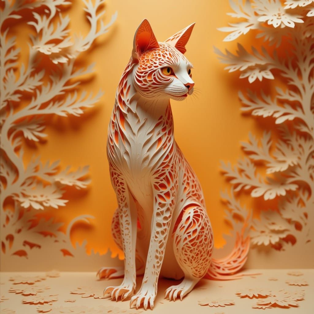 Surreal Kirigami Tall Cat Art