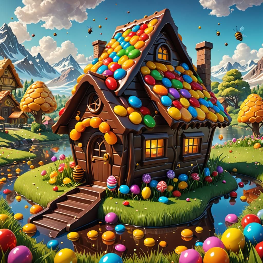 Candy Land Chocolate Hut with Honey River