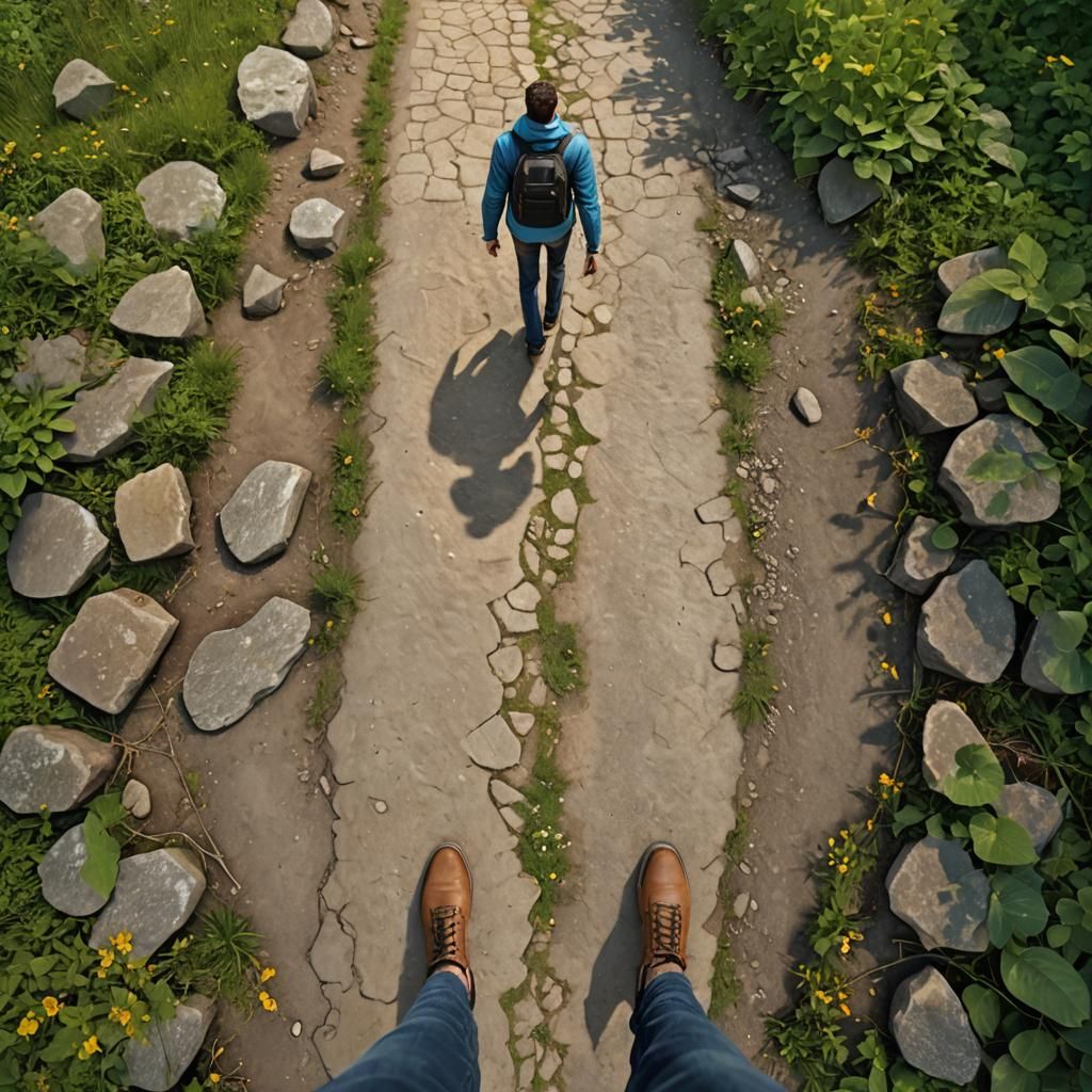 Photorealistic Person Walking Towards a Bright Future