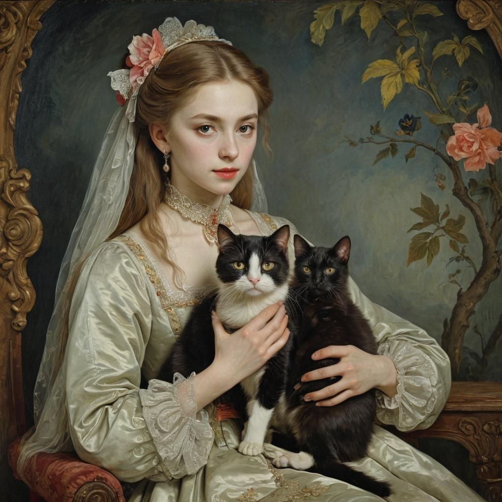 Vampire Cat Lover Portrait in Avant-Garde Style