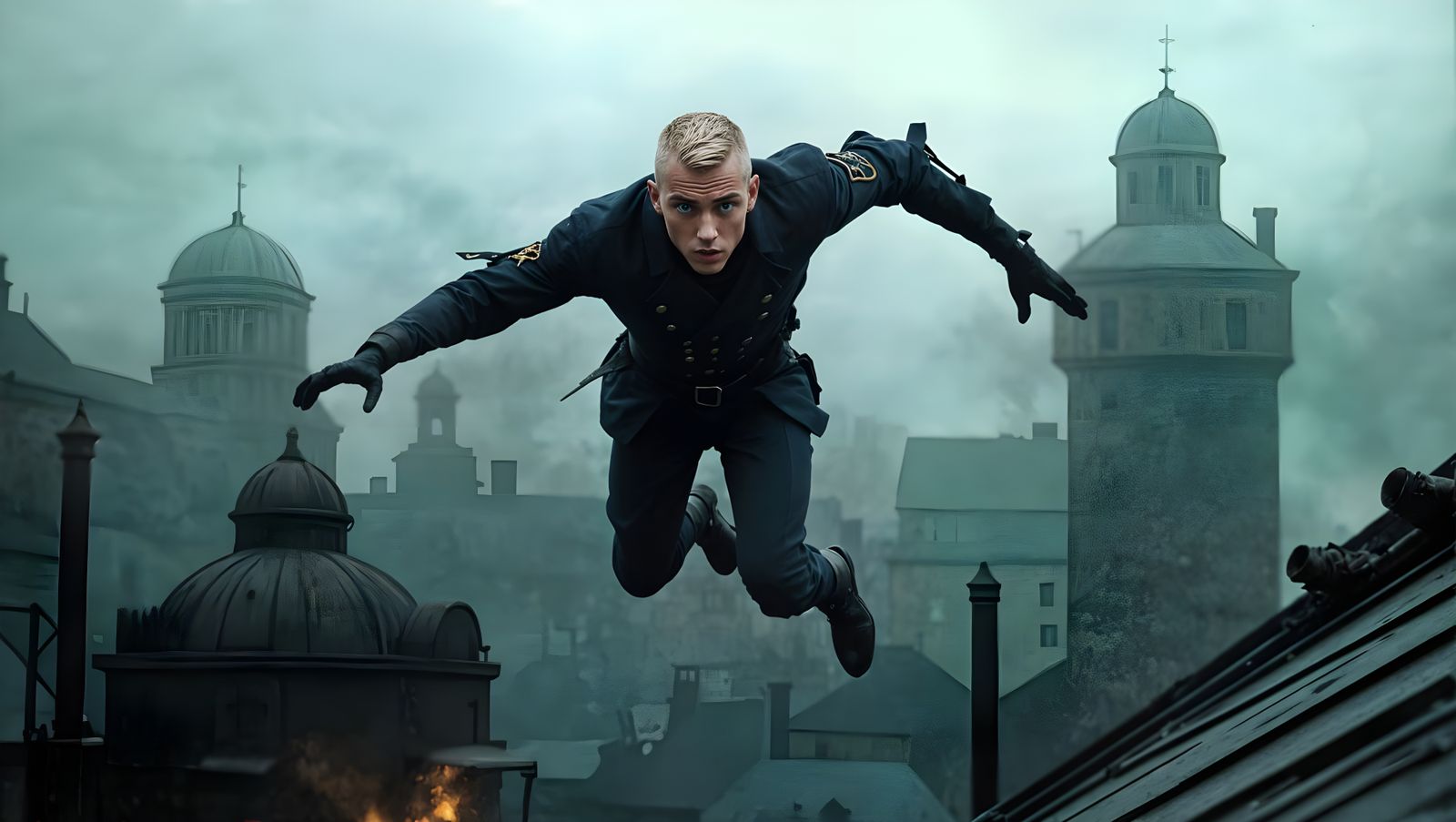 WWI Sailor Jumps in Steampunk City