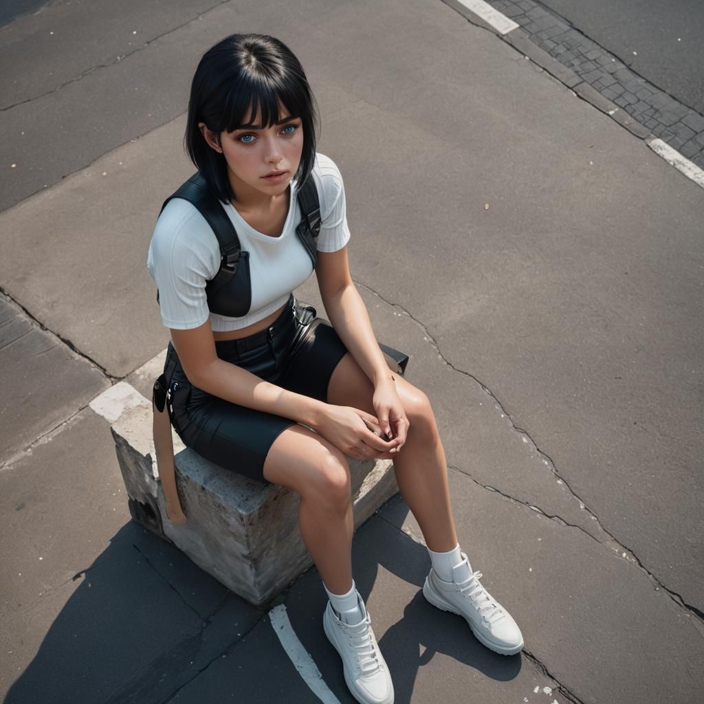 Hyper-Realistic Woman in Parking Lot: Concept Art