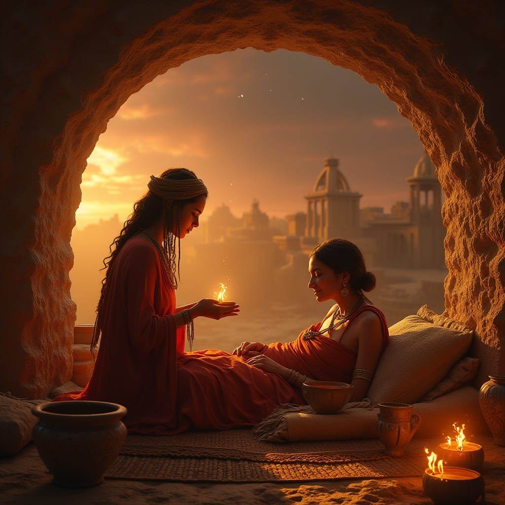 Warm Golden Light in Ancient Nínive's Humble Chamber