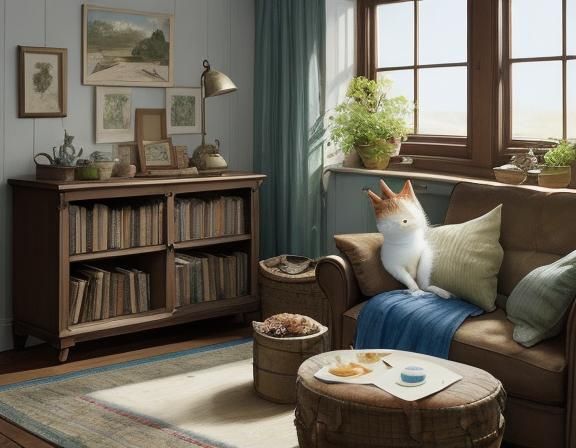 Cozy Living Room Illustration in Watercolor Style