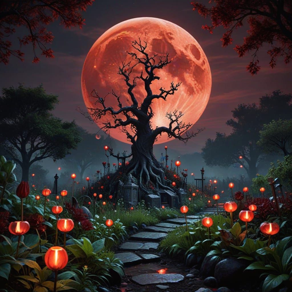 Poisonous Magical Garden Under Blood Moon