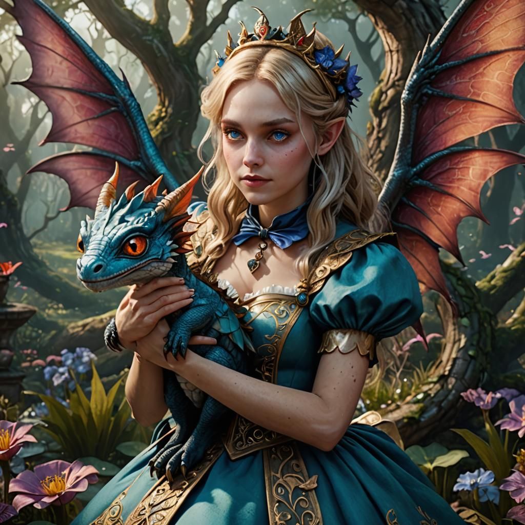 Alice the Fairy in Wonderland with Dragon