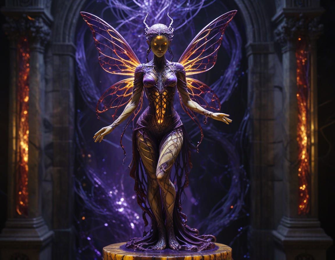 Marble Fairy Statue with Quantum Network Body