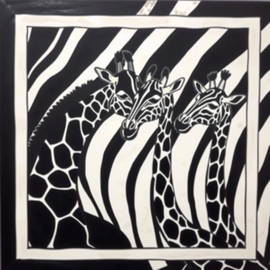 Surreal Black and White Giraffes in Harmonious Composition