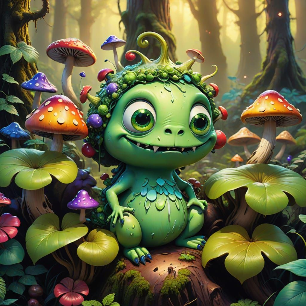 Fantastical Forest Creature in Vibrant Oil Painting Style