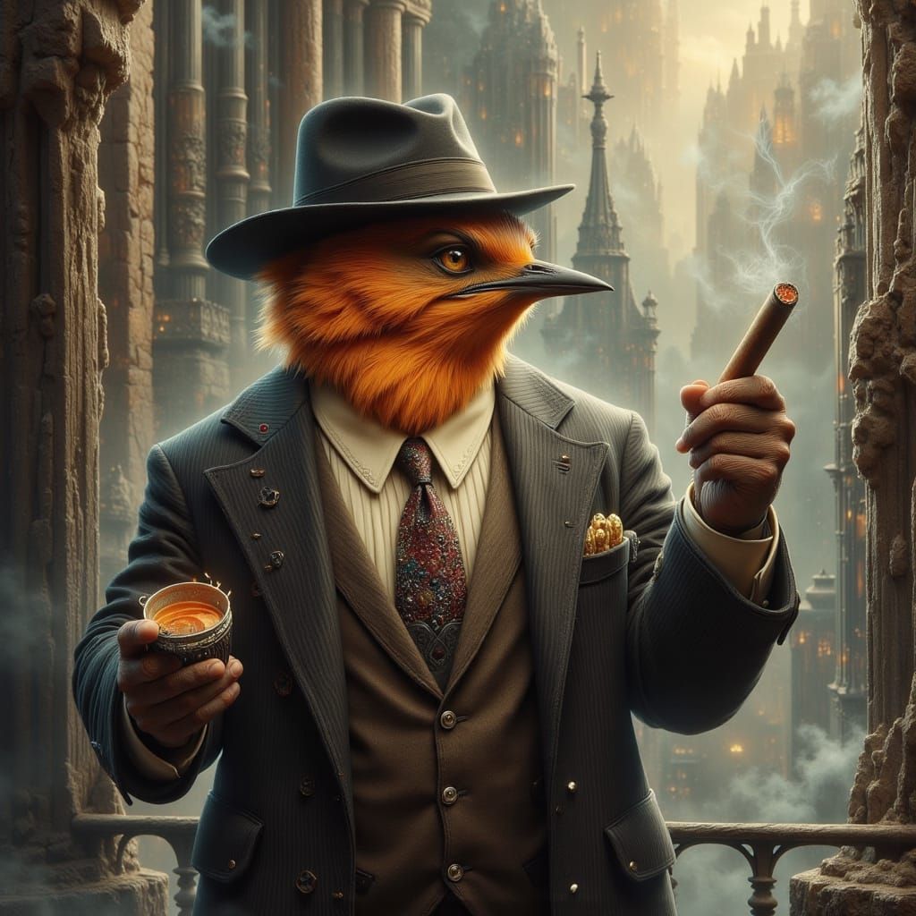 Robin Bird as Gangster in Dark Oil Paint