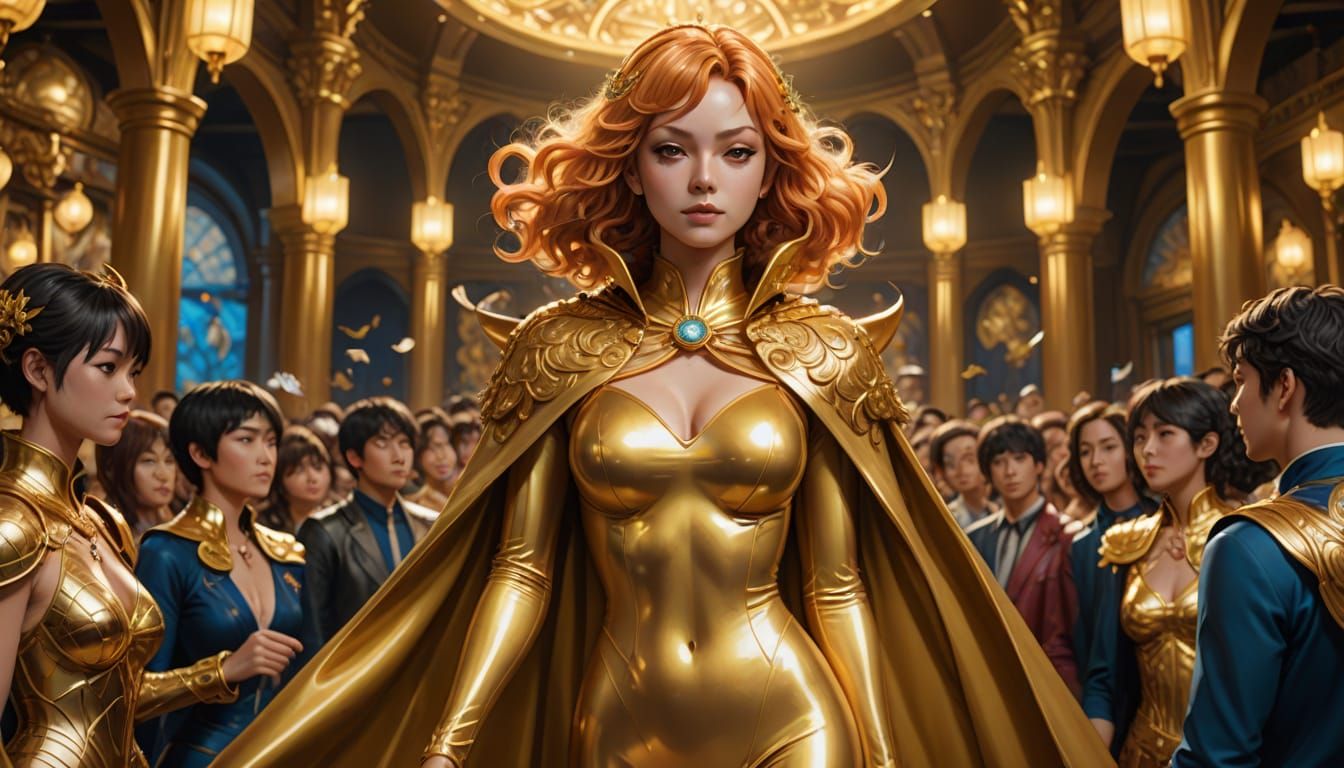 Anime Nami in Regal Latex Catsuit Surrounded by Fans