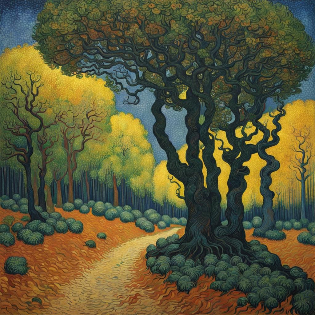 Eldritch Forest in Pointillist Style