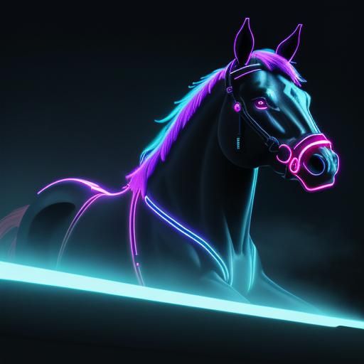 Retro-Futuristic Horse Head in Neon Noir Style
