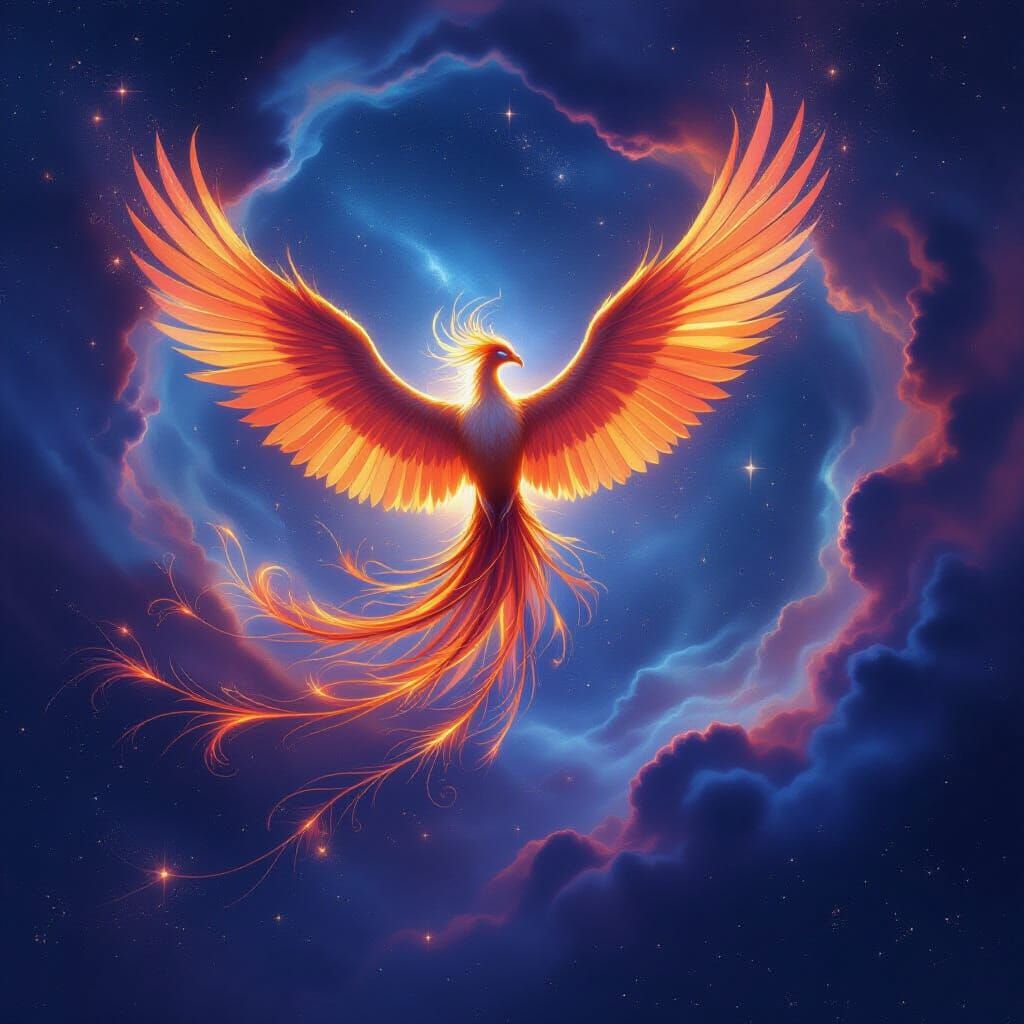 Majestic Starlight Phoenix Rises From Cosmic Vortex