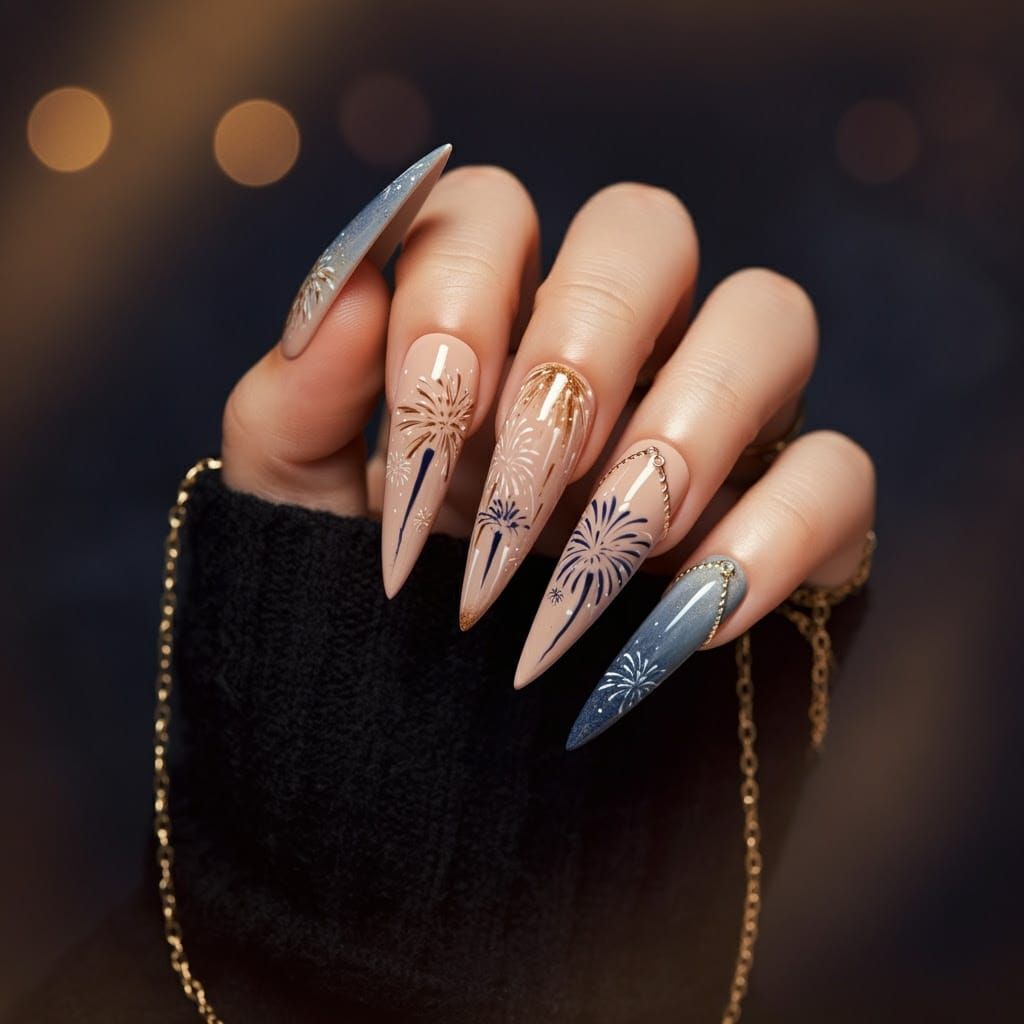 Elegant New Year's Eve Nail Art in a Cinematic Winter Night...