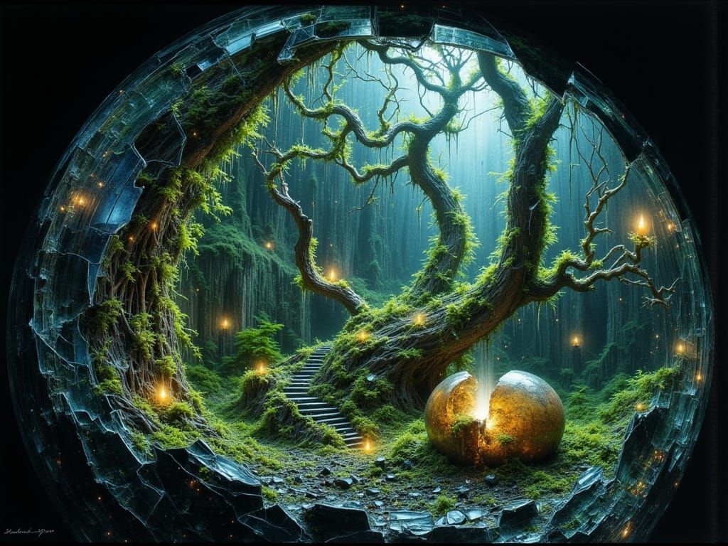 Cracked Orb Reveals Mystical Fairy Trees