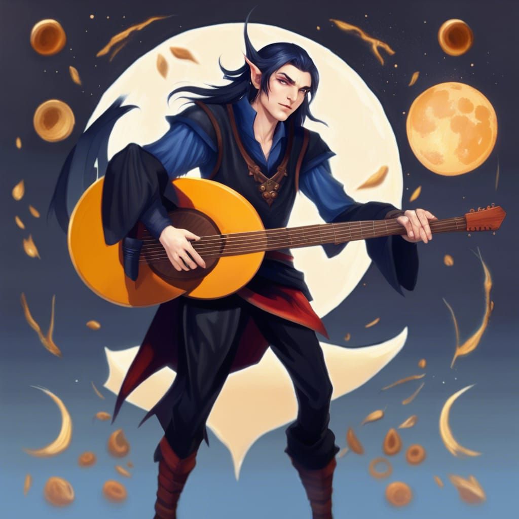 Moon Elf Playing Lute in Cozy Tavern Matte Painting