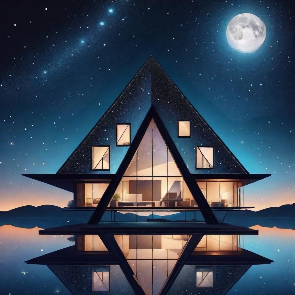 Abstract Triangle Home with Starry Sky in Analog Style