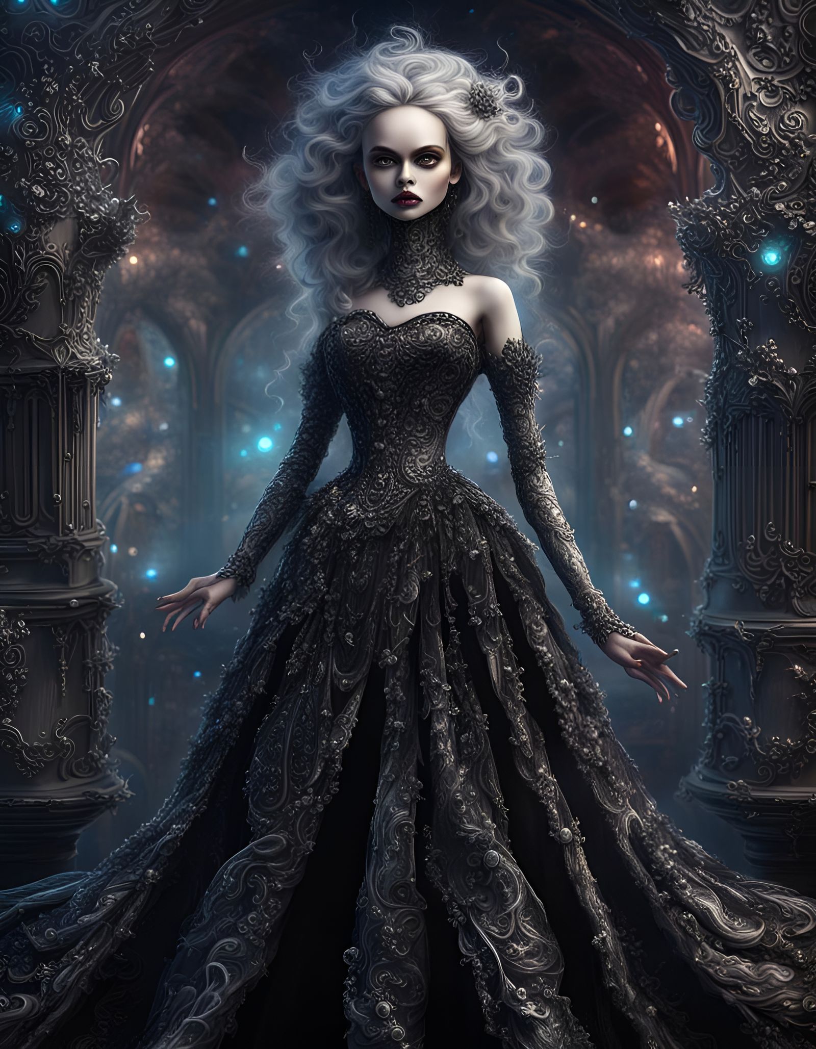 Evil Doll in Black and Silver Dress: Matte Painting