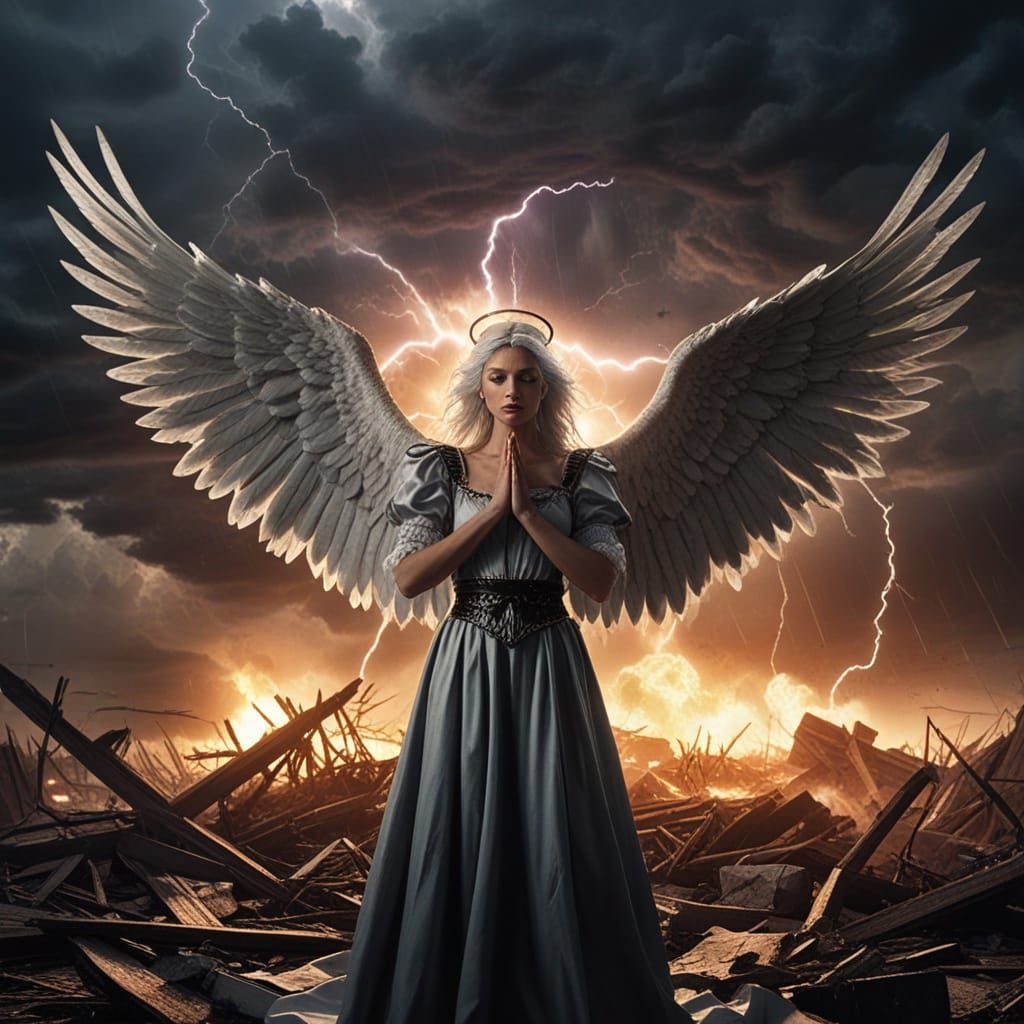 Angel in Turmoil: Hyperrealistic Battle Scene in Cinematic L...