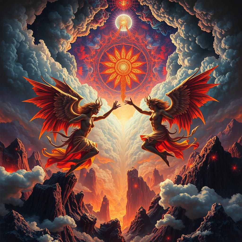 Diabolic Angels Dancing in Psychedelic Fractal Landscape