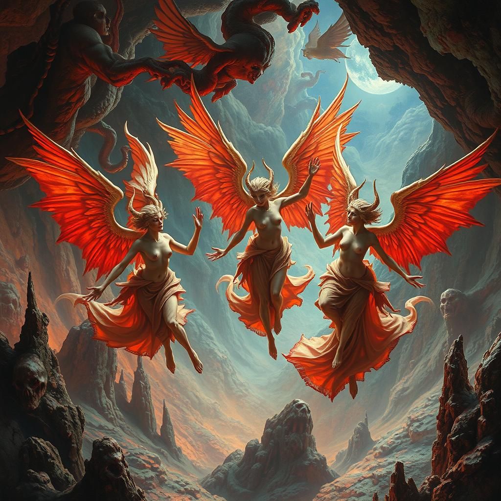Diabolic Angels Dancing in a Hellish Realm