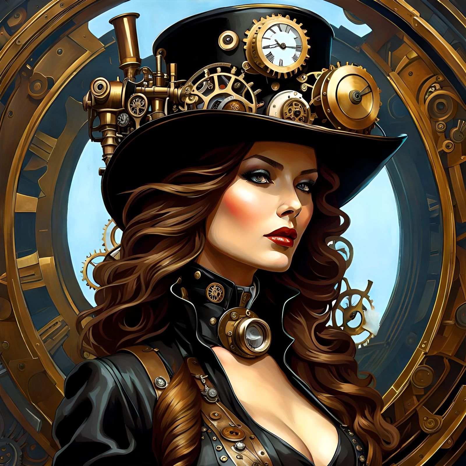 Steampunk Woman Portrait in Victorian Antique Style